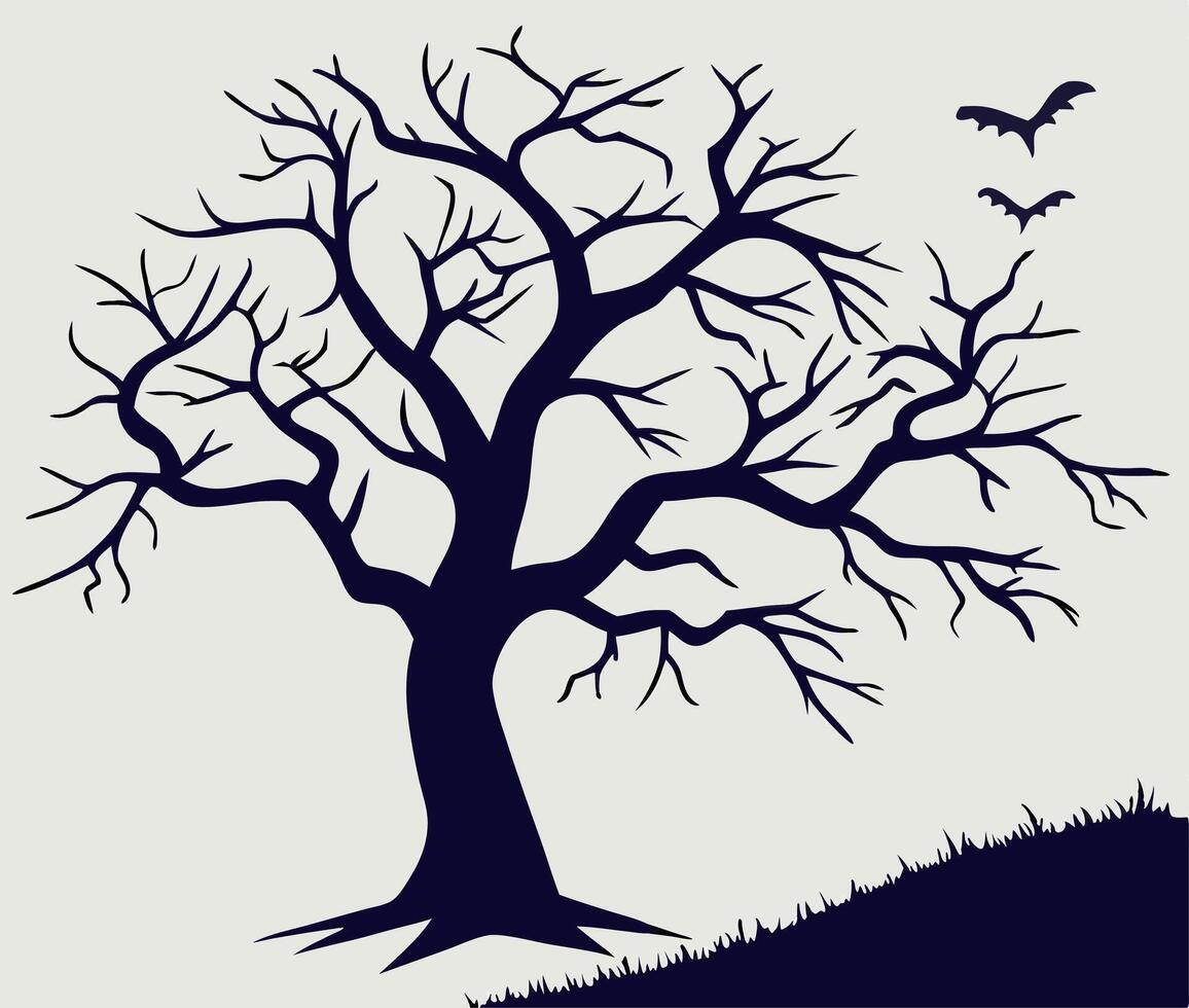Silhouette of a Leafless Tree with Bats vector