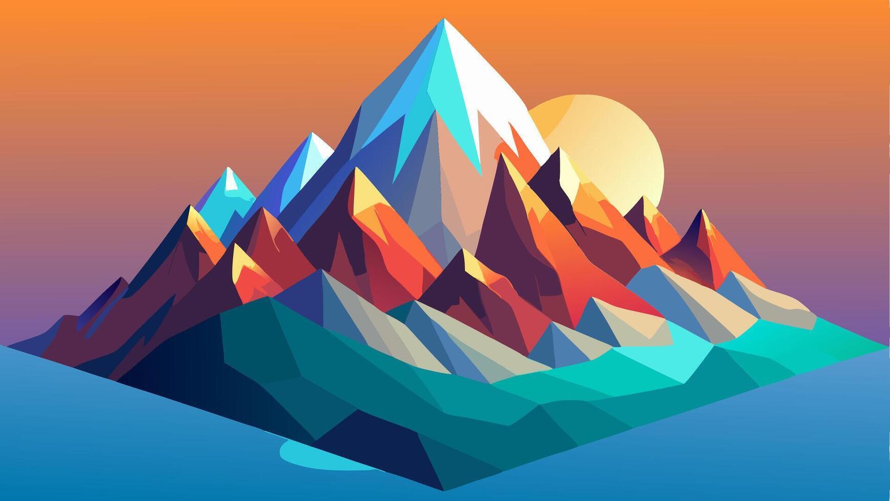 Abstract Low Poly Mountain Landscape Sunset Illustration vector