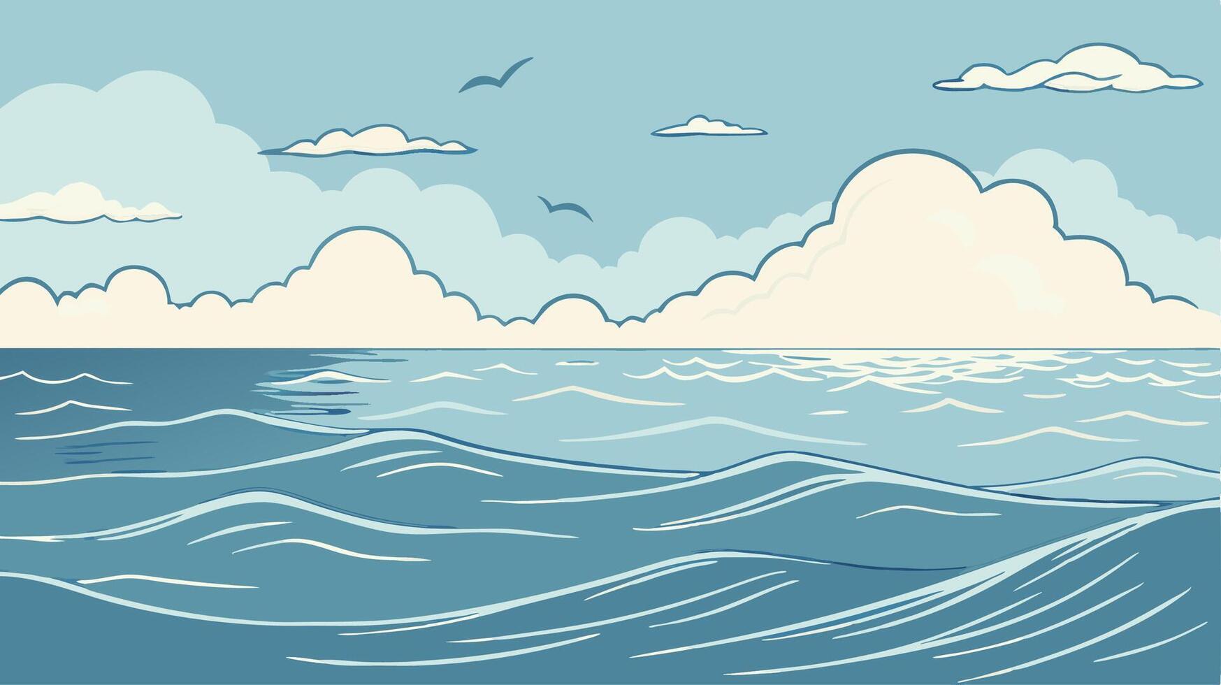 Ocean waves and cloudy sky illustration vector