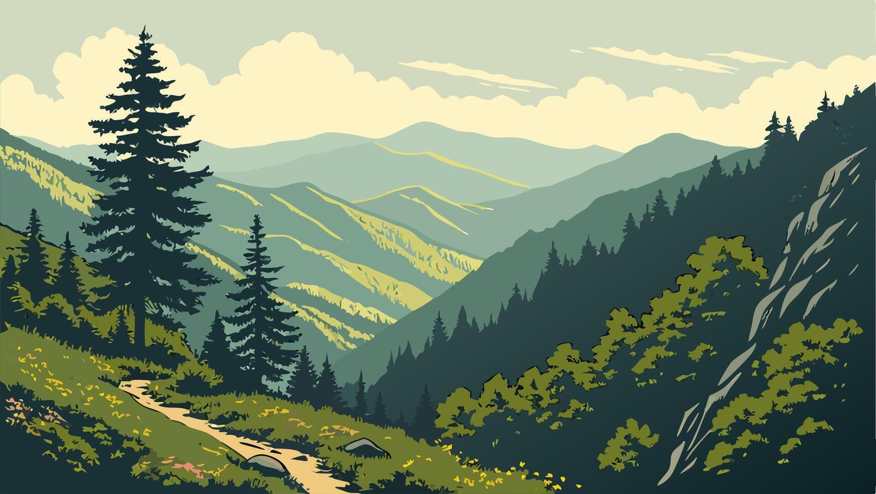 Scenic Mountain Trail Landscape Hiking Path Through Appalachian Mountains vector