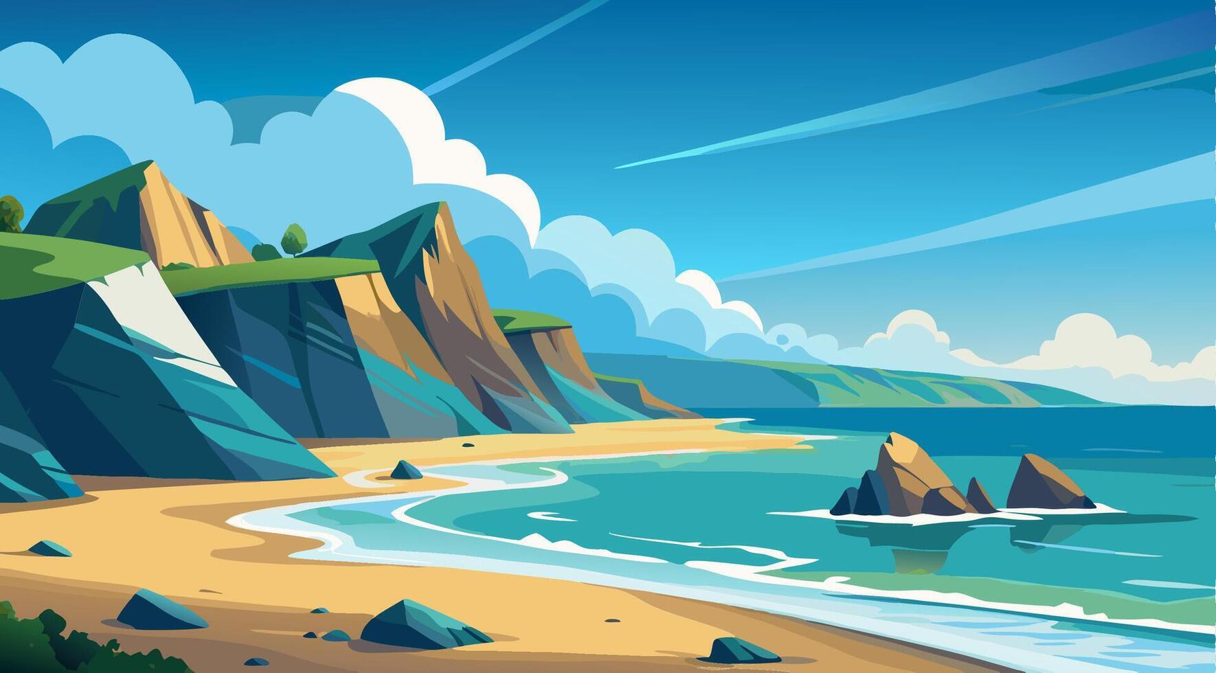 Scenic Coastal Cliffs Beach Landscape Illustration vector