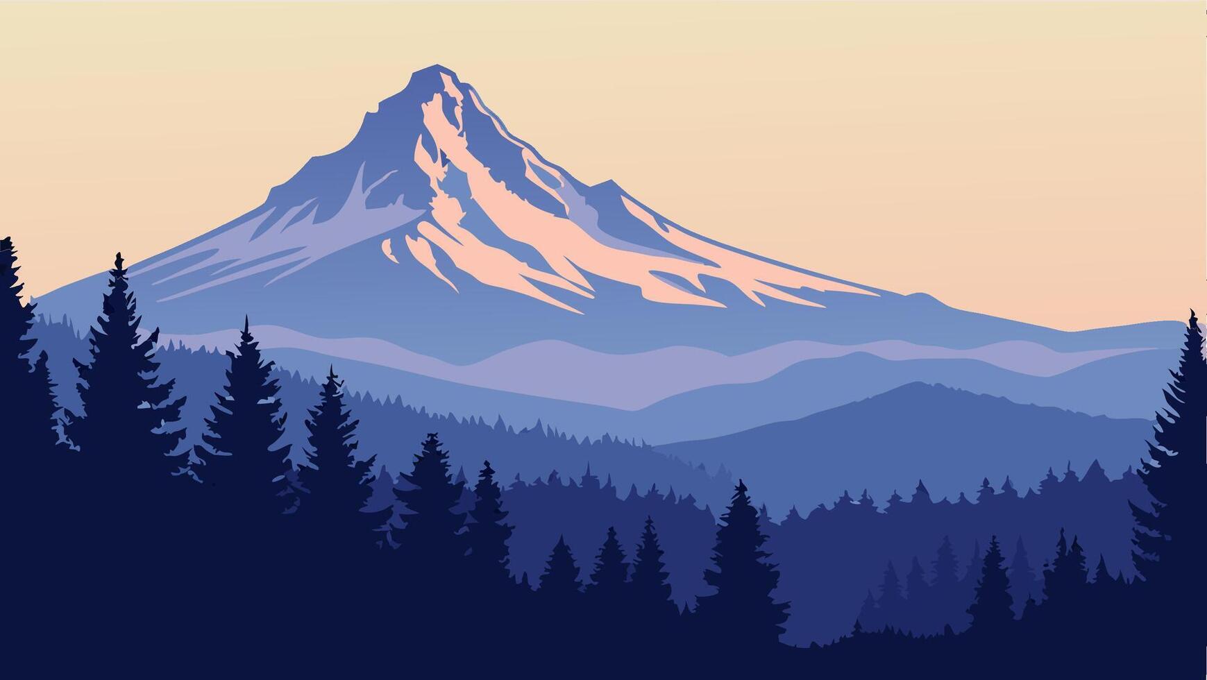 Majestic Mountain Landscape Snow capped Peak and Pine Forest at Dawn vector