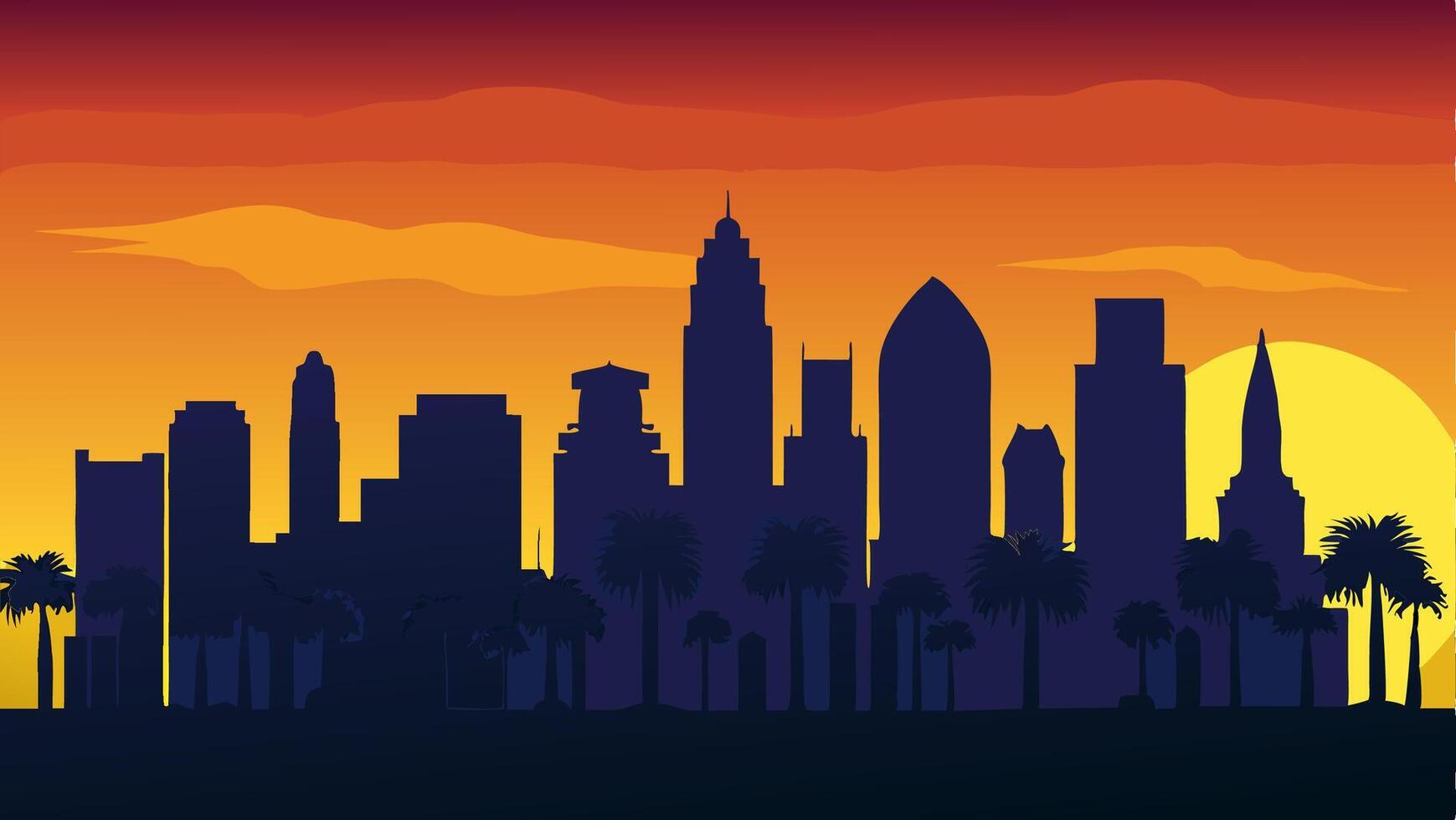 Charlotte, NC Skyline Silhouette at Sunset with Palm Trees vector