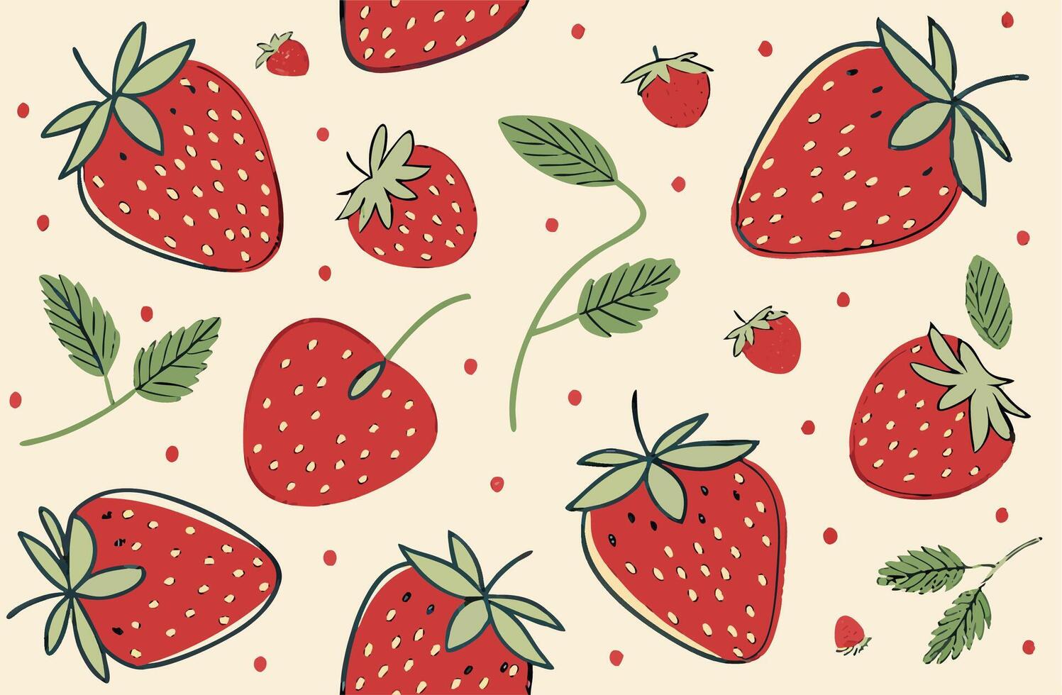 Cute Strawberry Pattern Background Red Berries and Green Leaves vector