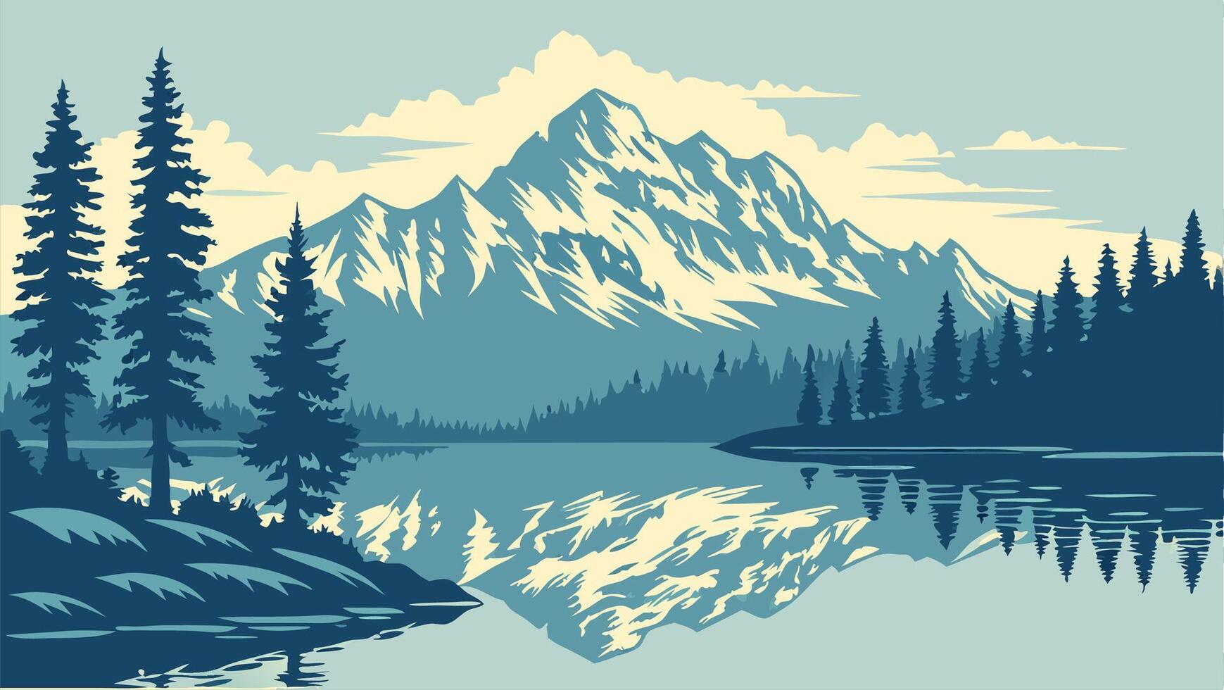 Mountain Lake Landscape Vintage Style Nature Scene vector