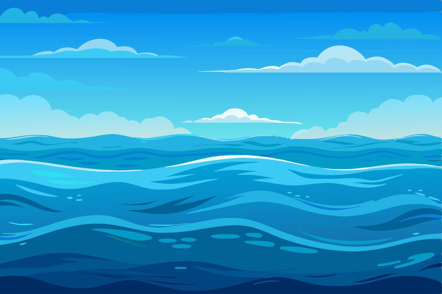 Cartoon Ocean Background Blue Water Waves and Sky vector