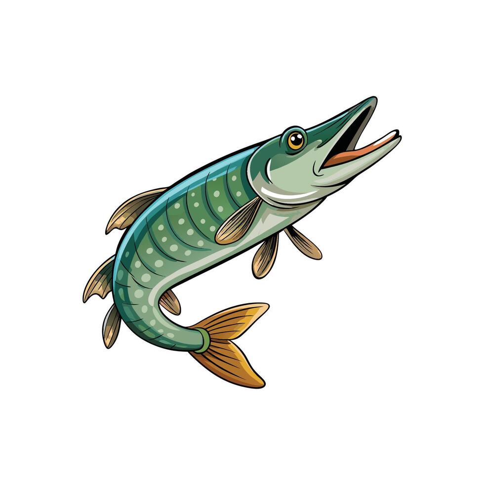 Northern Pike illustration with a classic cartoon style vector