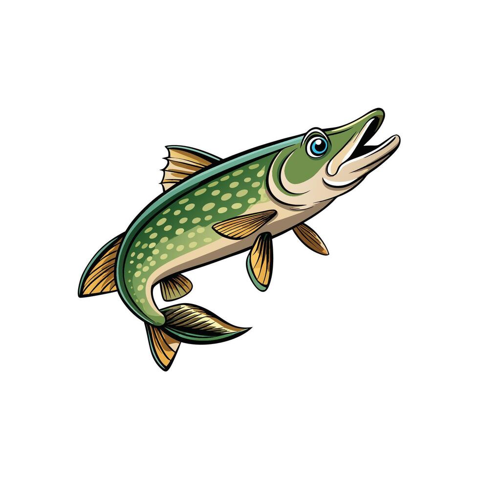 Stylized Northern Pike Fish Illustration with Open Mouth vector