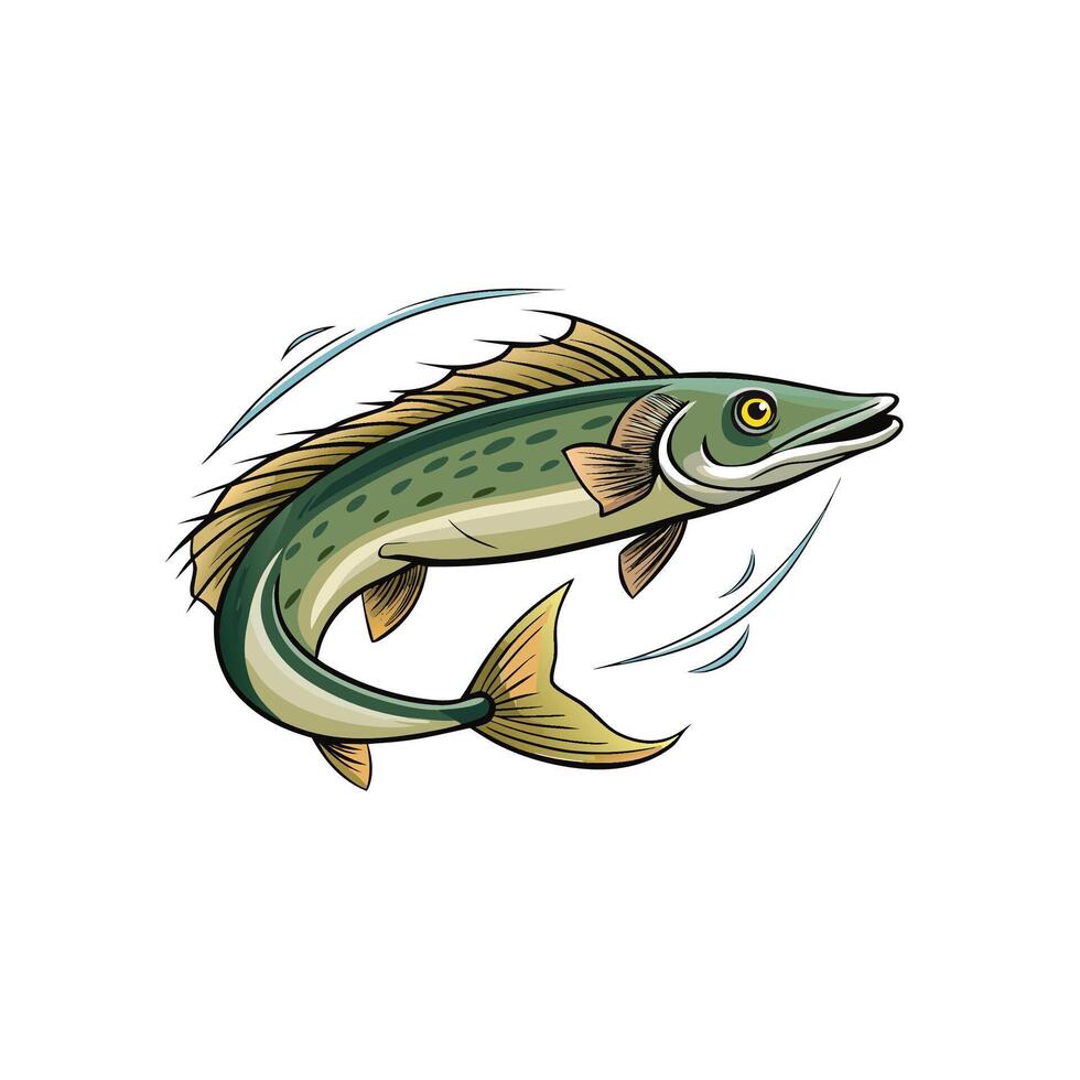 Dynamic fish illustration with clean lines and bold colors vector
