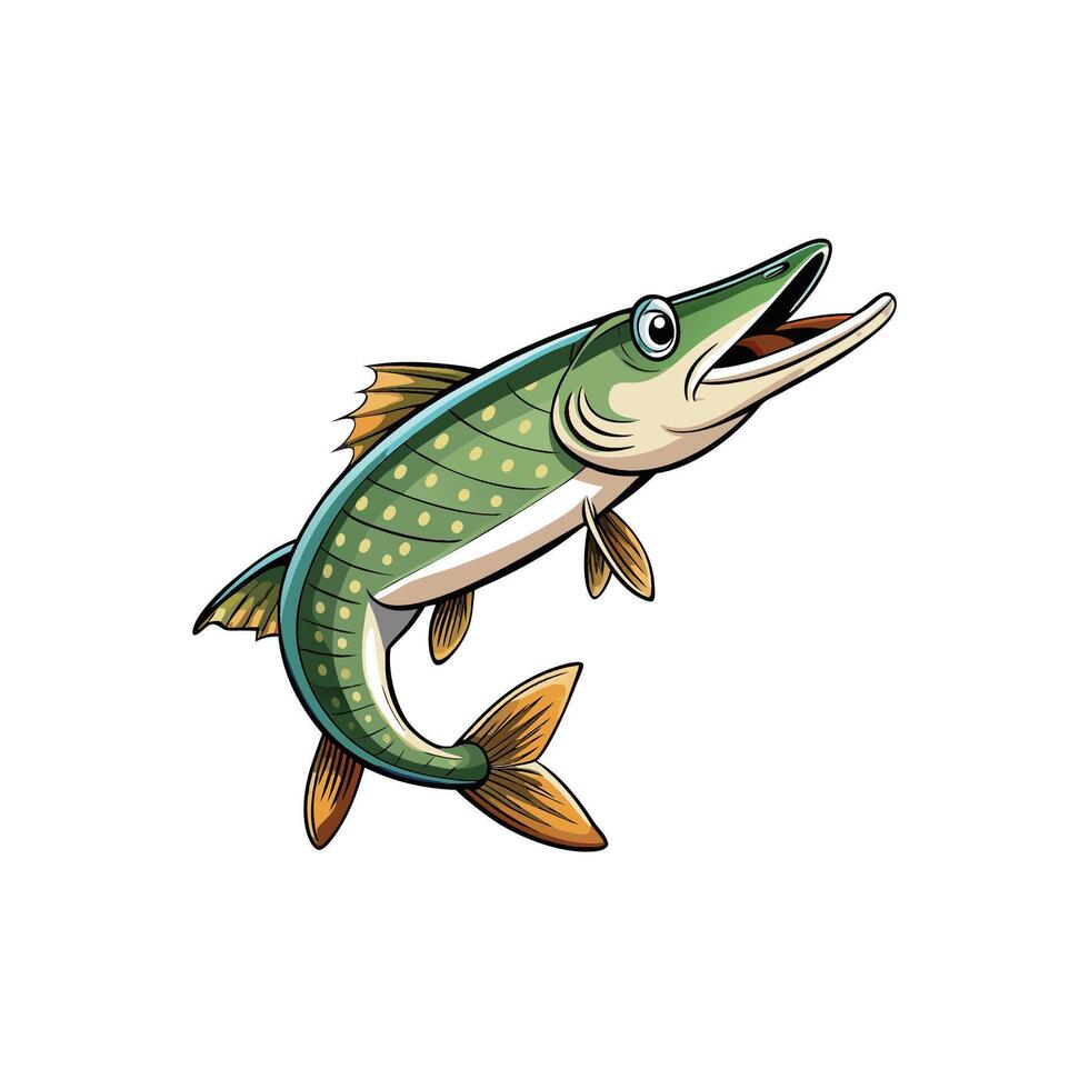 Illustration of a green Northern Pike with golden fins vector