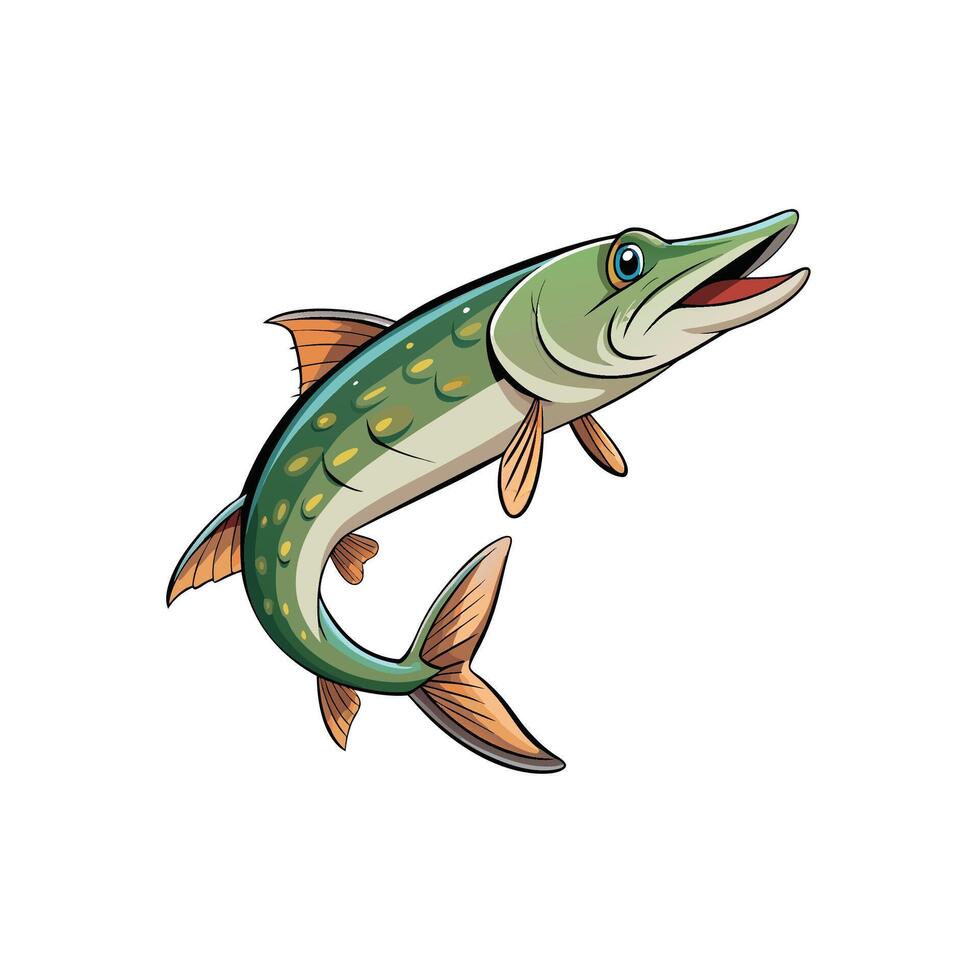Cartoon Northern Pike Isolated on White Background Illustration vector