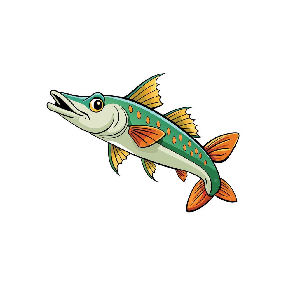 Cartoon Northern Pike fish swimming on a white background vector