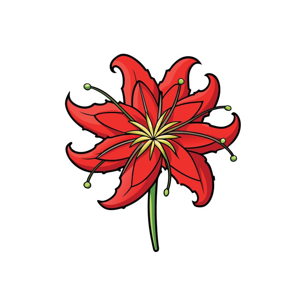 Vivid stylized flower illustration with black outline and shadows vector