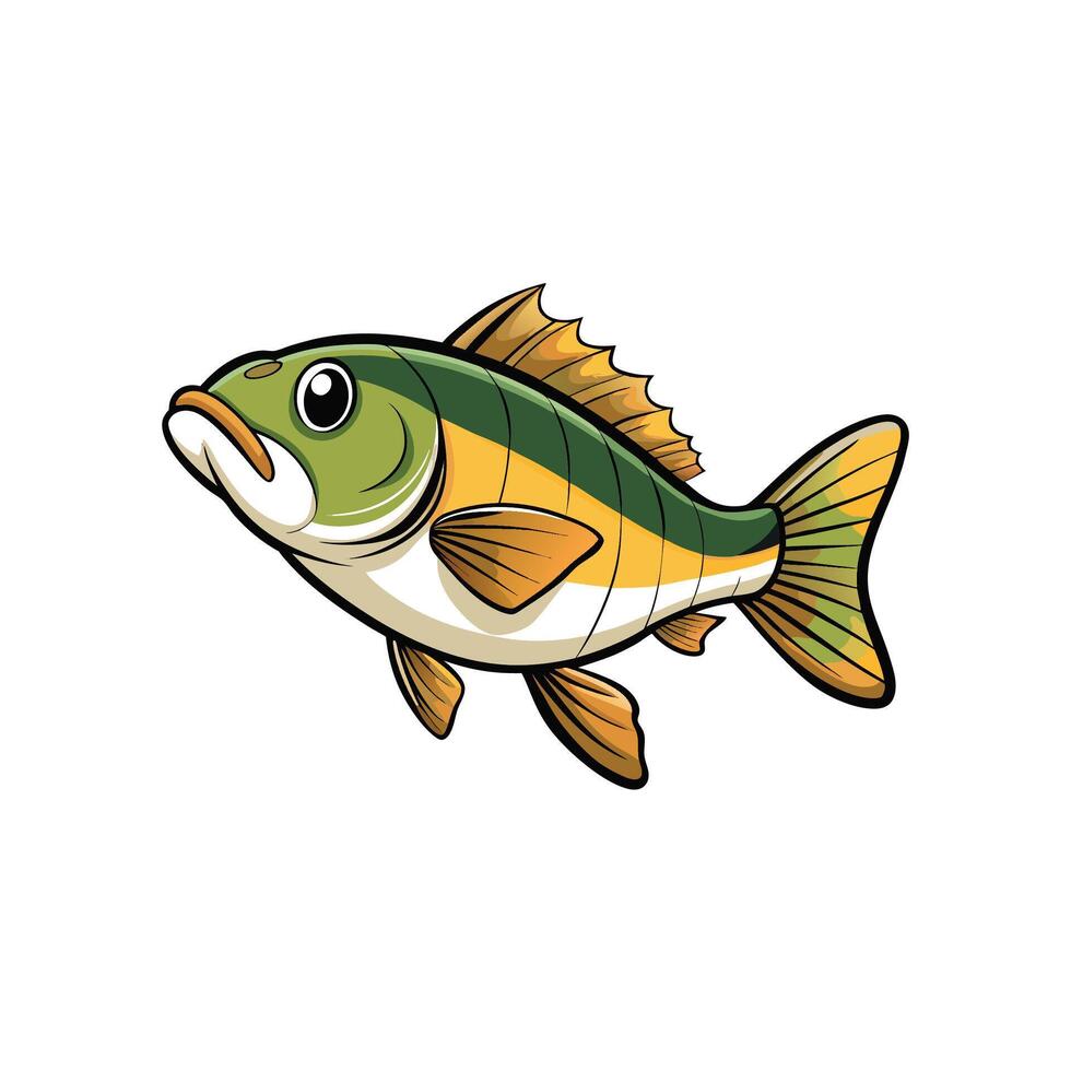 Cartoon fish illustration with thick lines and smooth gradient vector