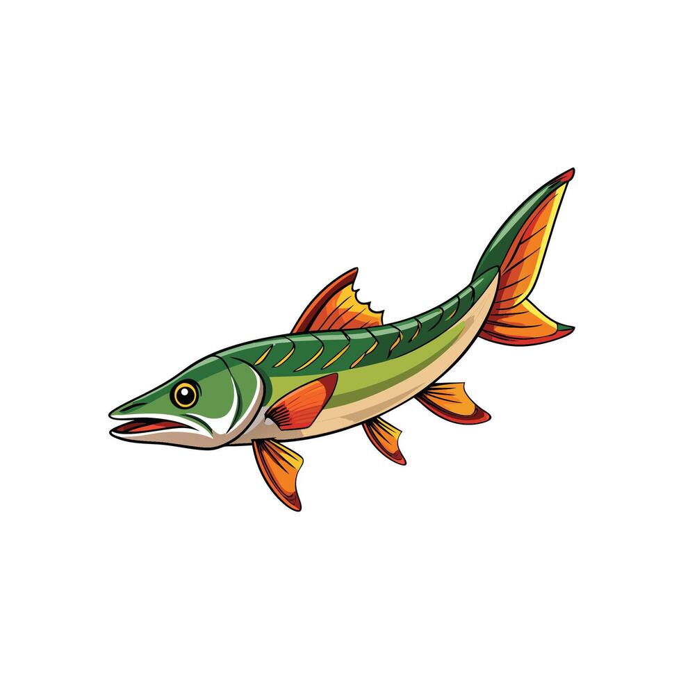 Cartoon barracuda illustration with green and orange coloring vector
