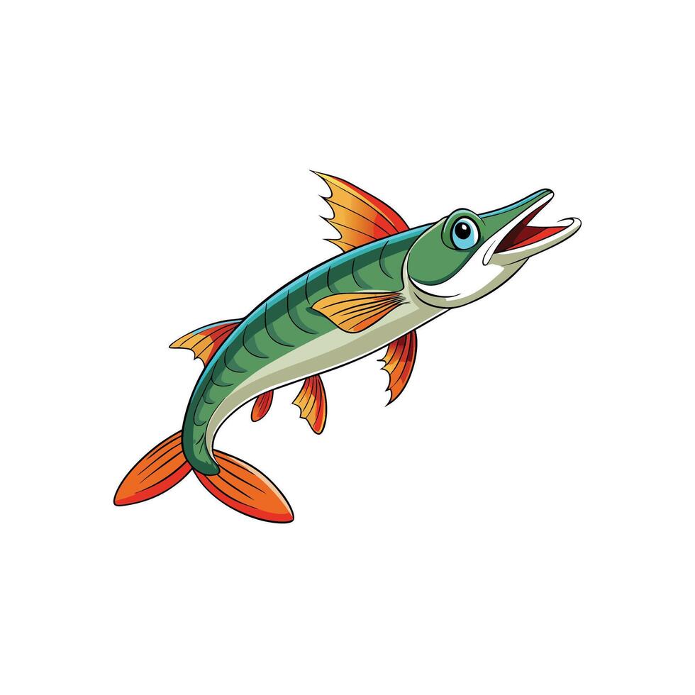 Cartoon pike fish illustration isolated on white background vector