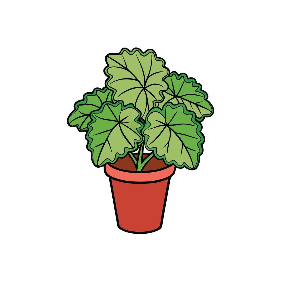 Cartoon plant in terracotta pot with green wavy leaves vector
