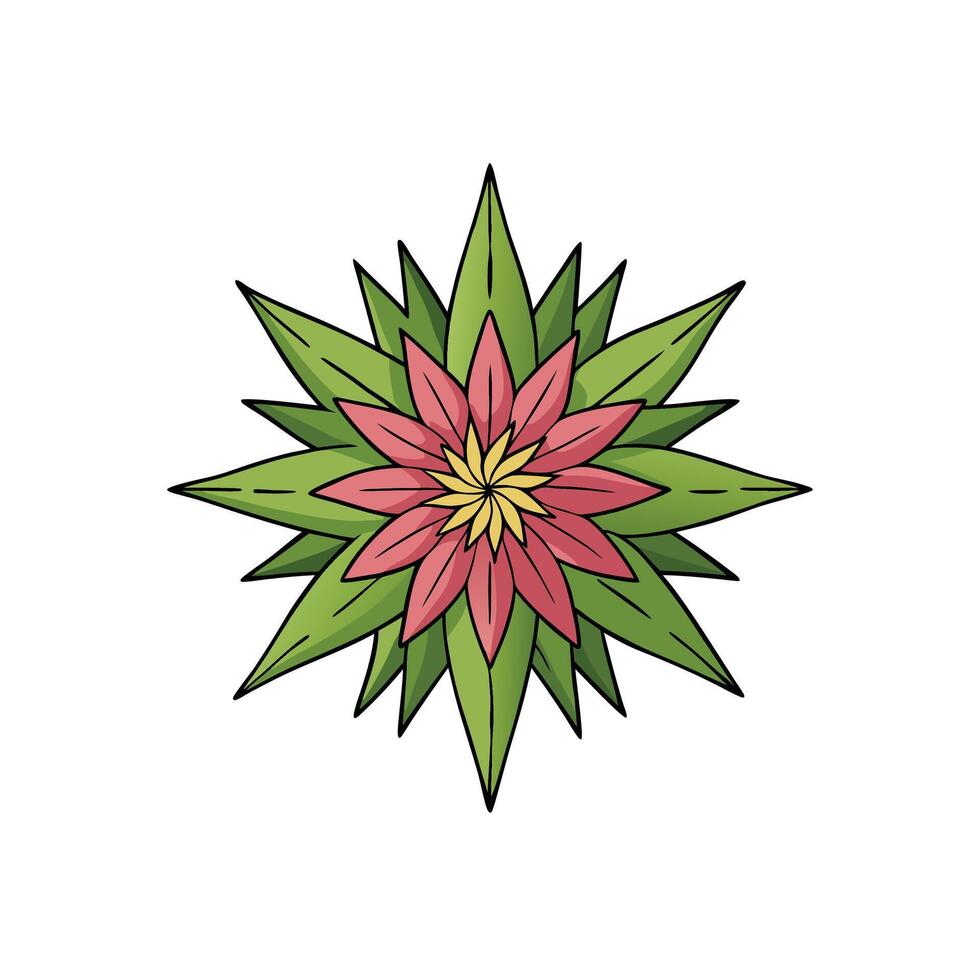 Stylized flower illustration with pointed leaves and pink petals vector