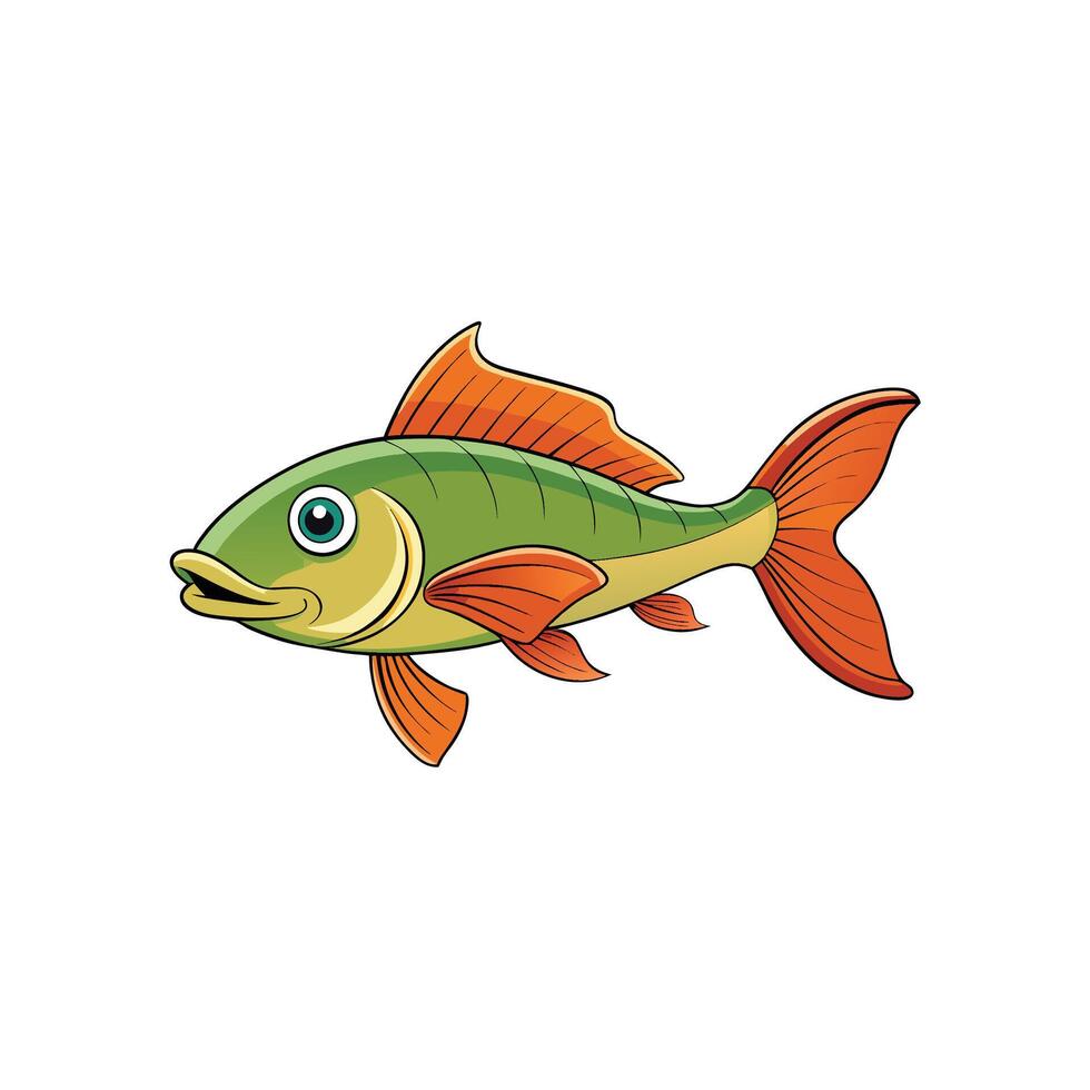 Cartoon illustration of a green and orange fish swimming vector