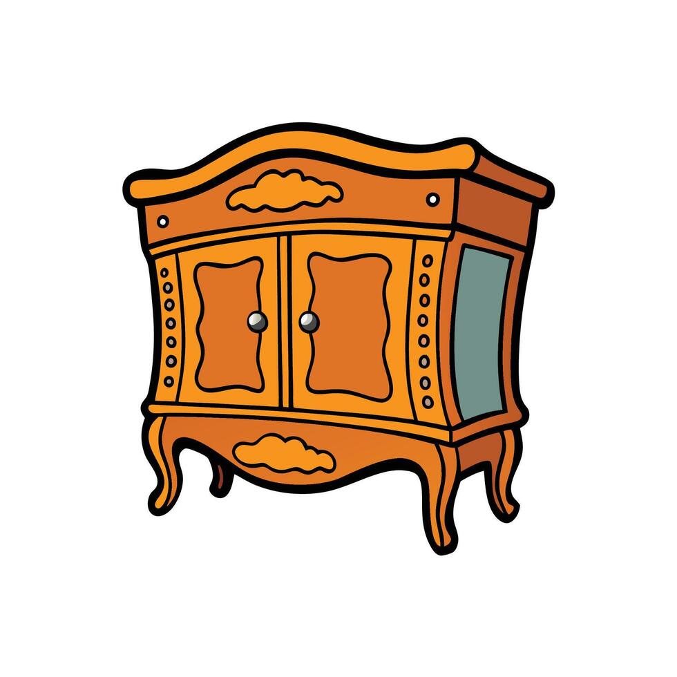 Cartoon orange cabinet with doors and ornate details vector