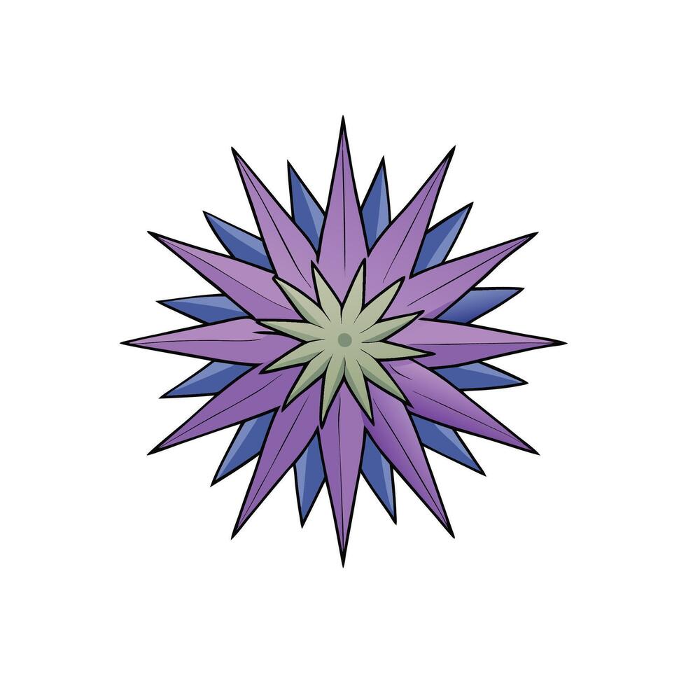 Stylized floral starburst pattern with purple and blue elements vector