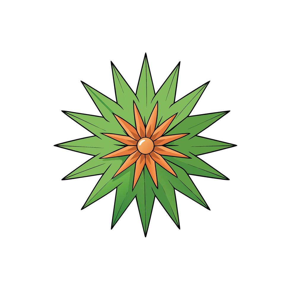 Illustrated stylized flower with sharp leaves in orange and green vector