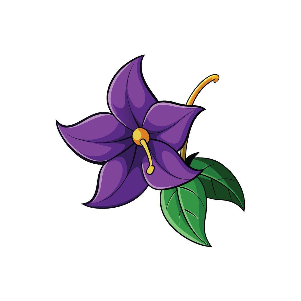 Purple Flower with Green Leaves isolated on White Background vector