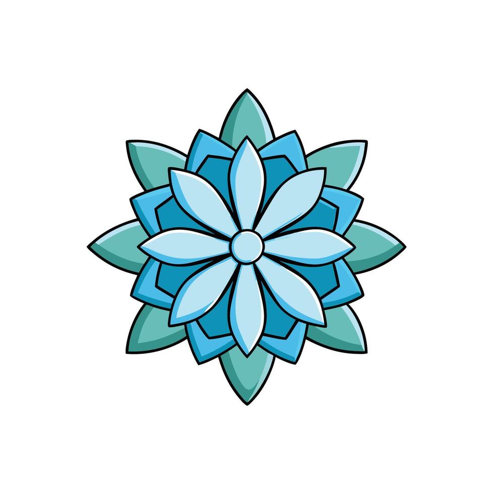Aesthetic blue floral design with symmetrical elements and outlines vector