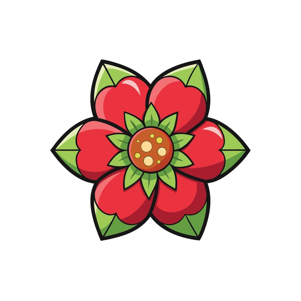 Stylized symmetrical flower with bold outlines in red and green vector