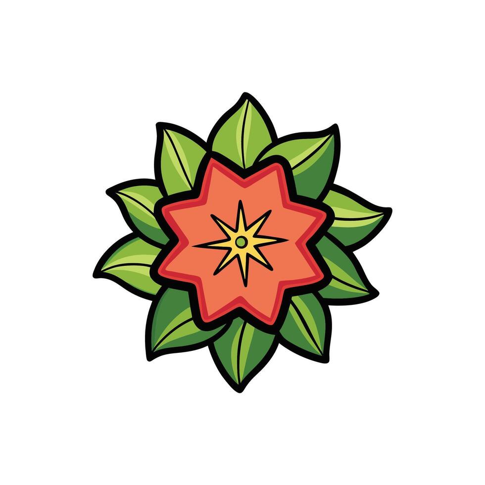 Geometric flower with leaves in flat design vector
