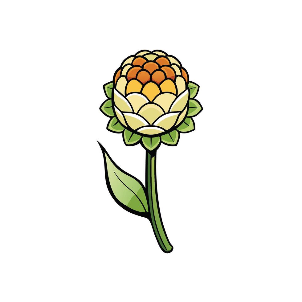 Cartoon style golden flower blossom with stem and leaf vector