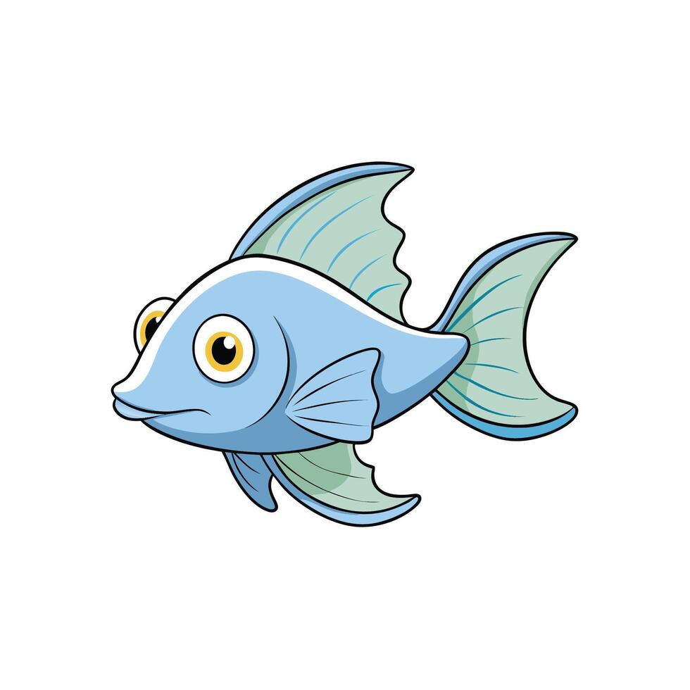 Cartoon blue fish swimming with sad expression image vector