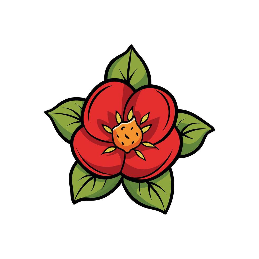 Illustration of a vibrant red rose with green leaves vector