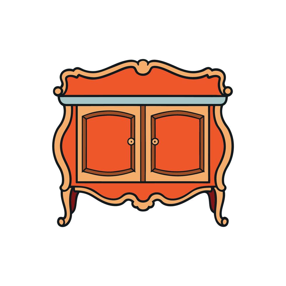 Whimsical orange cabinet with rounded edges and ornate legs vector