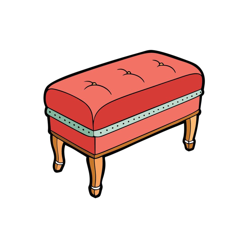 Cartoon illustration of upholstered ottoman with wooden legs vector