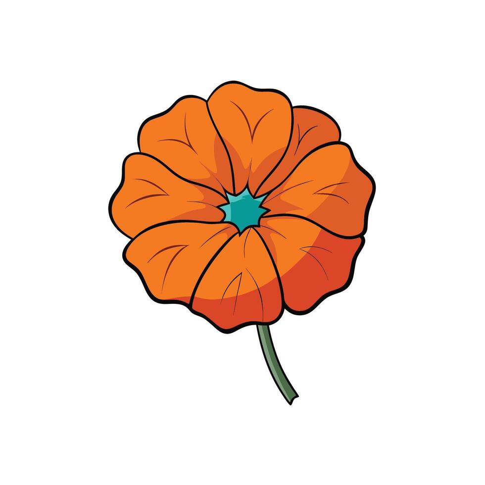 Graphic orange flower with blue center on white background vector
