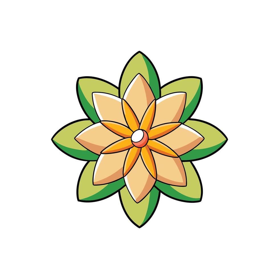 Graphic flower icon with light green and yellow petals vector