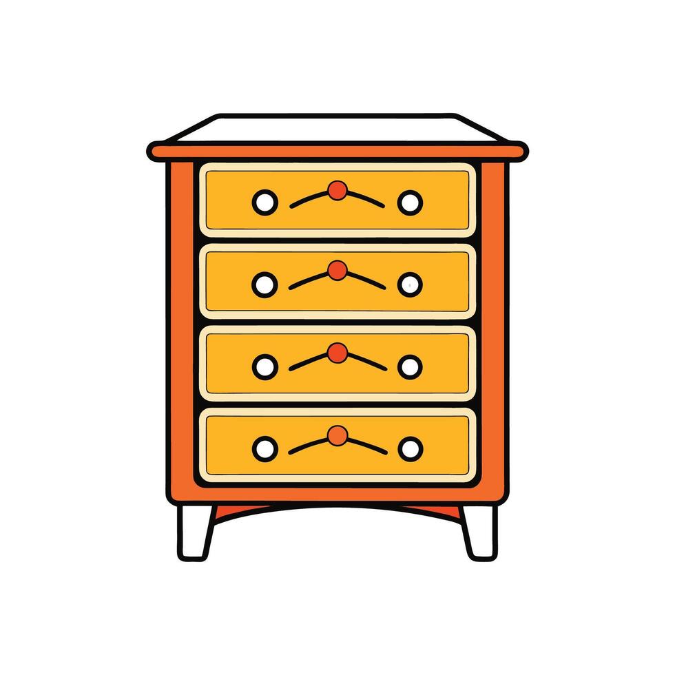 Stylized Chest of Drawers Illustration with Four Orange Drawers vector