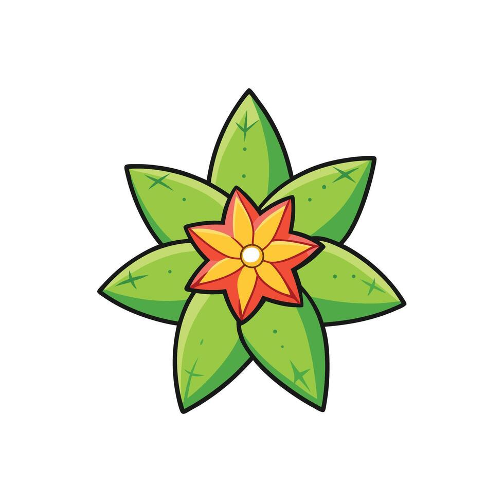 Cartoon flower with leaves in red yellow and green vector