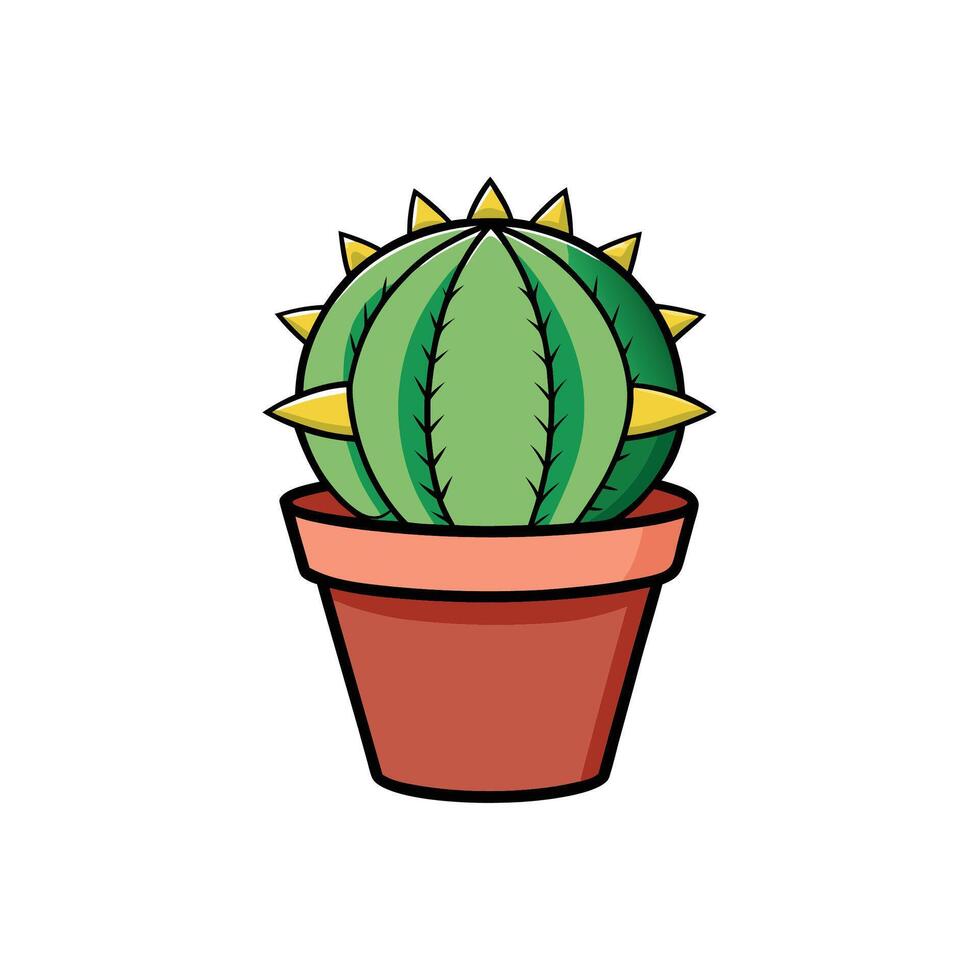 Cartoon style cactus in terracotta pot on white background vector