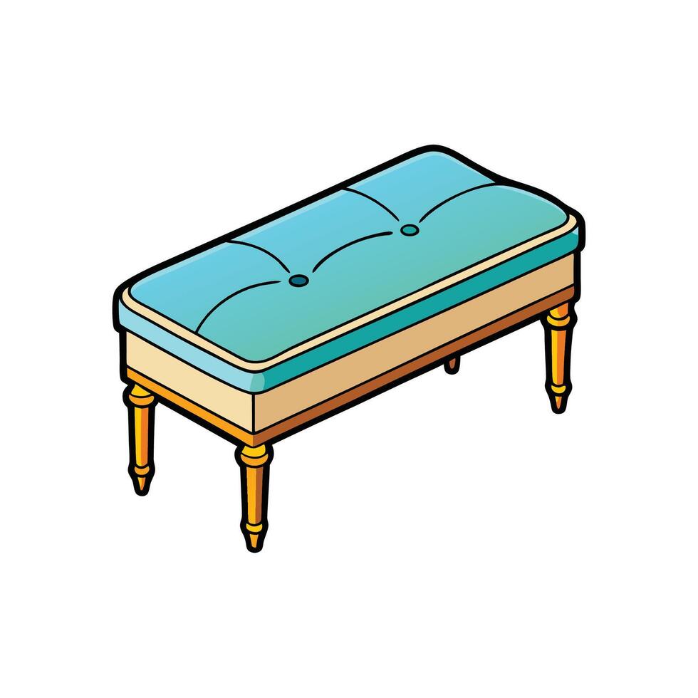 Stylish upholstered bench with tufted seat and decorative legs vector