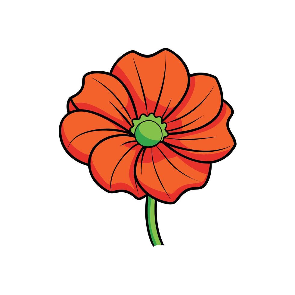 Stylized vibrant orange poppy flower with green center graphic vector
