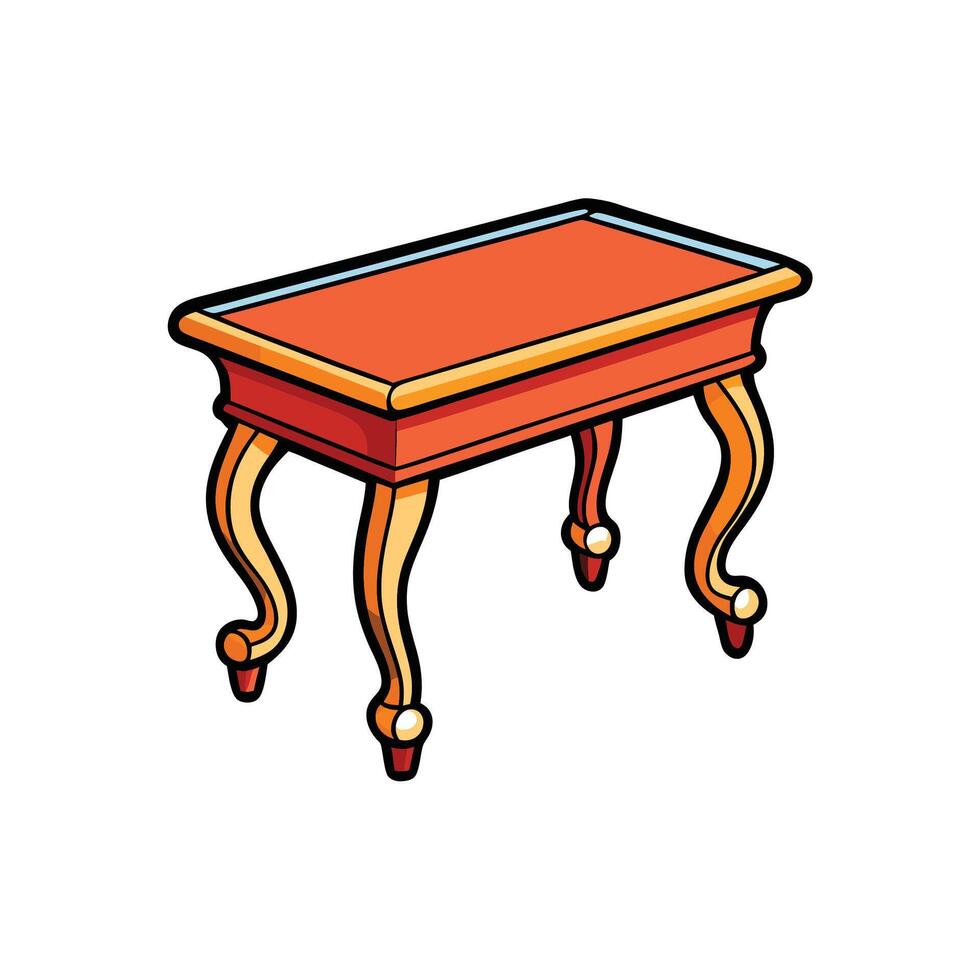 Vintage cartoon table with ornate legs and orange top vector