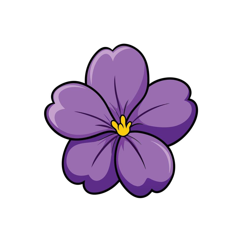 Illustration of a FivePetal Purple Flower with Yellow Center vector