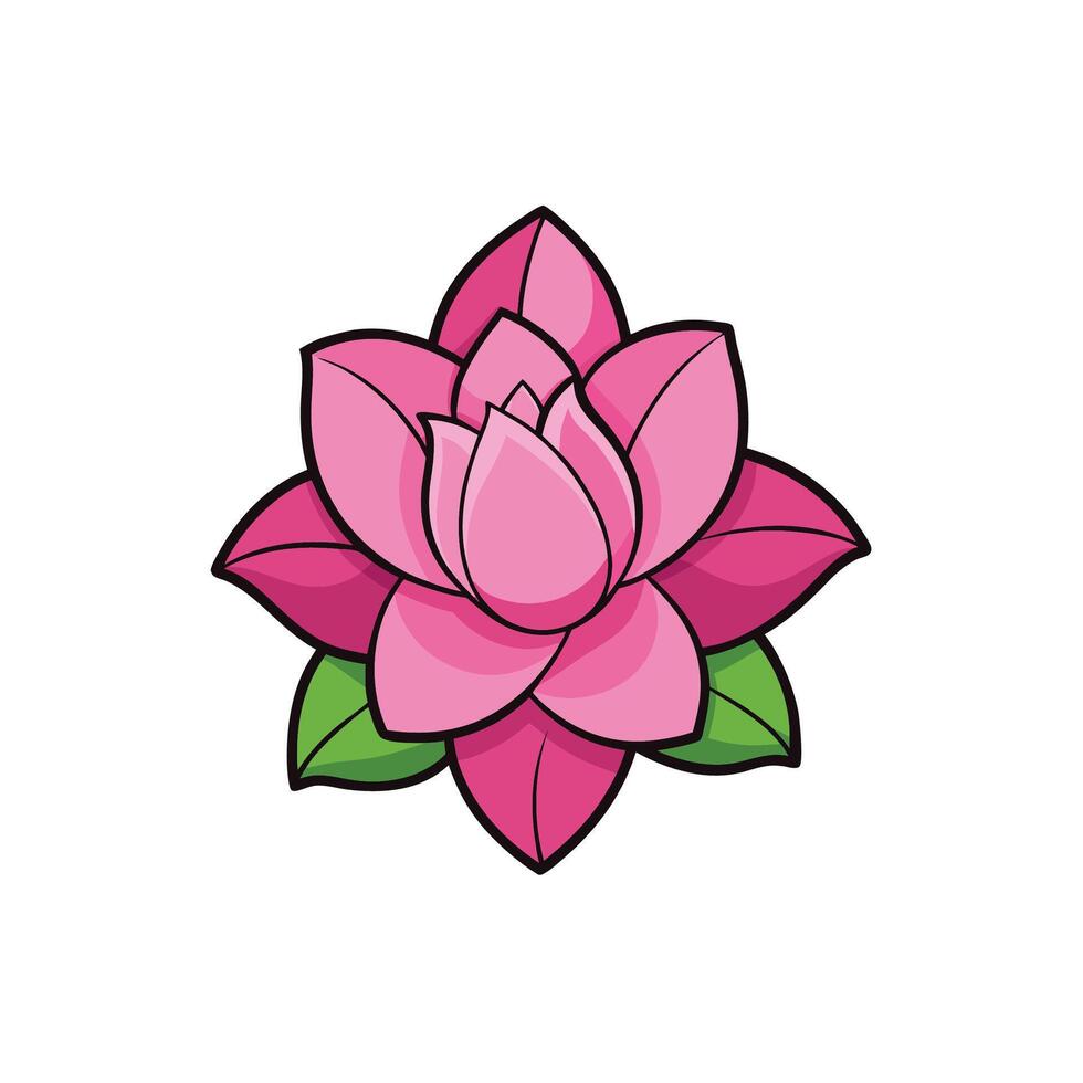 Elegant pink lotus flower illustration with dark outline detail vector