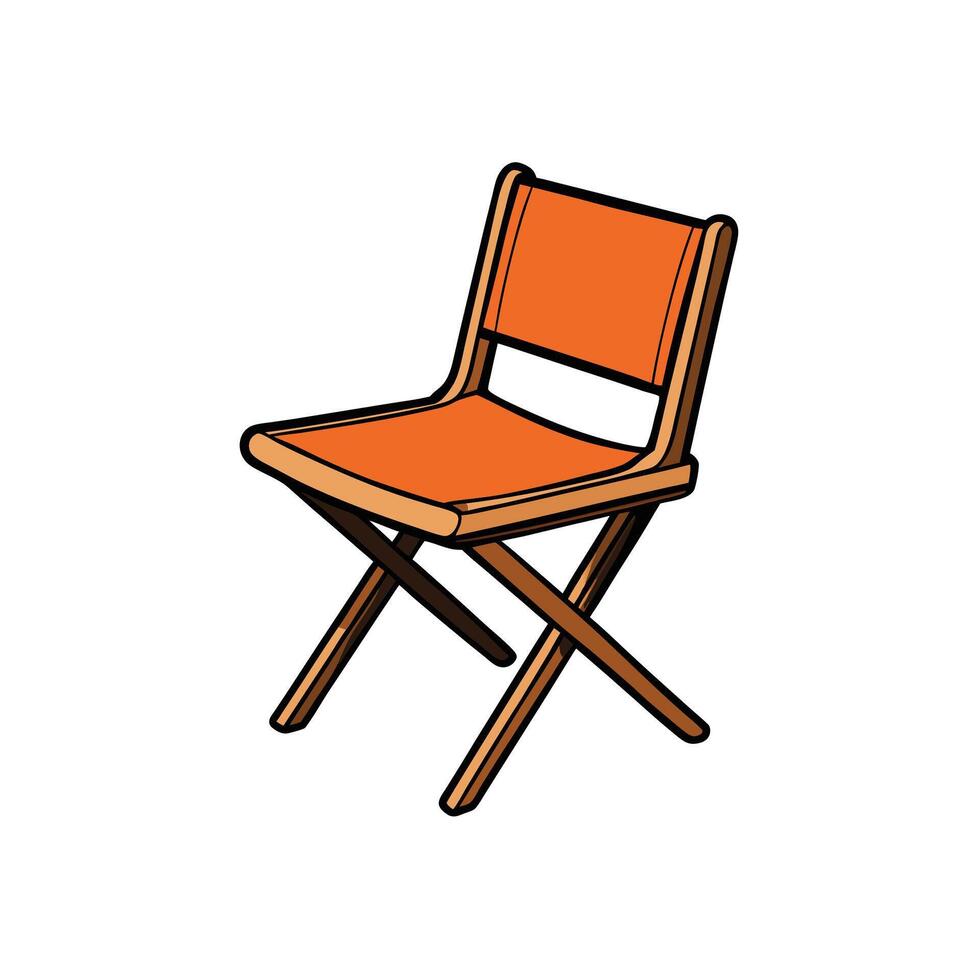 Stylish orange folding chair illustration with bold outline and shadow vector