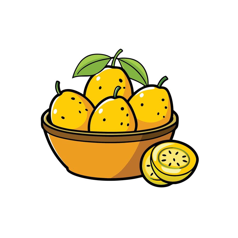 Illustration of a bowl with yellow lemons and slices vector