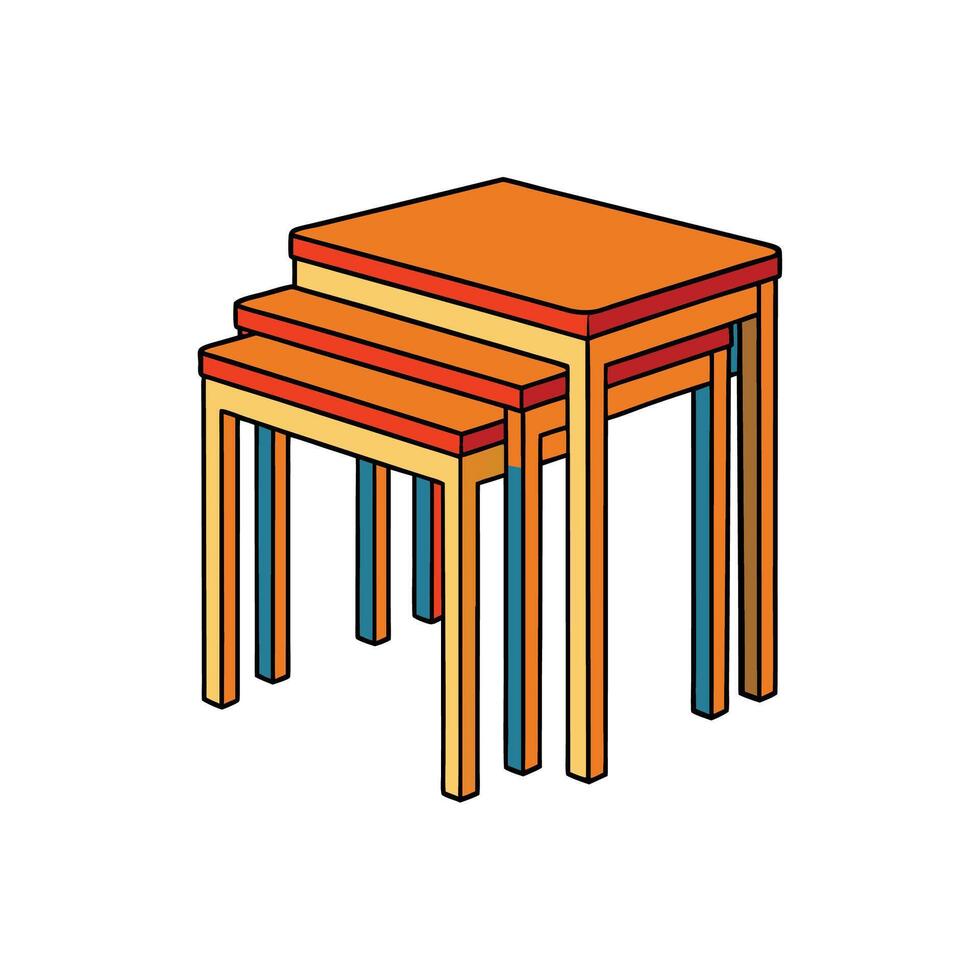 Three nesting tables illustration showing perspective in a set vector