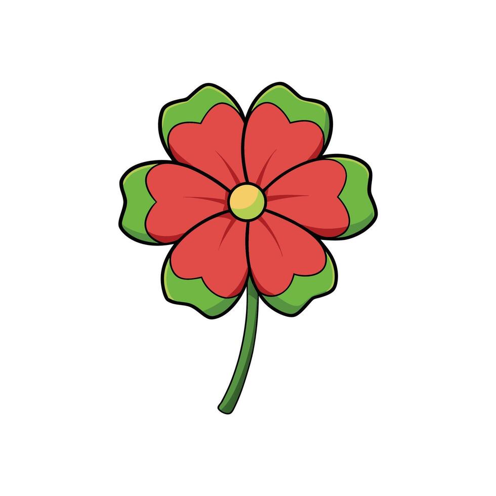Red five petal flower with green accents illustration design vector