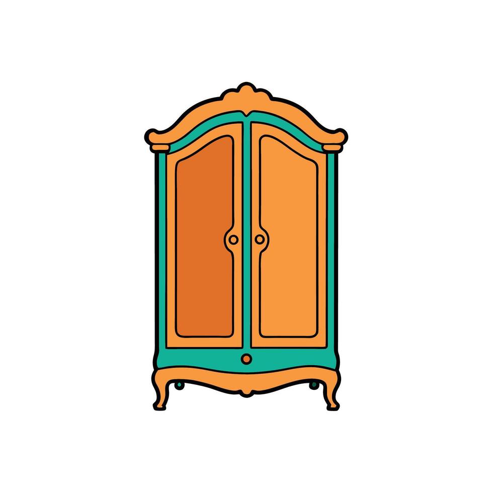 Vintage wardrobe illustration with bold colors and black outlines vector